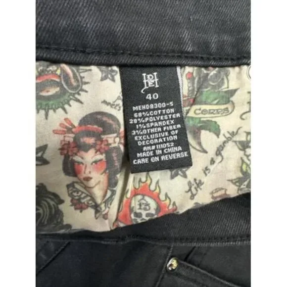 ED HARDY‎ EMBROIDERED SKULL SKINNY JEANS Men's Size 40 Black Wash NEW WITH TAGS